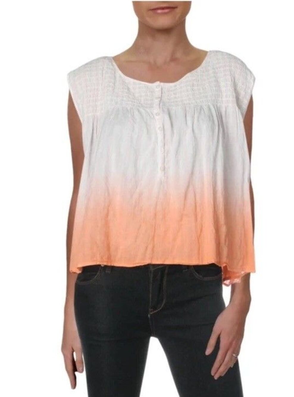 Free People M Little Bit of Something White Orange Ombre Blouse Tank NWT